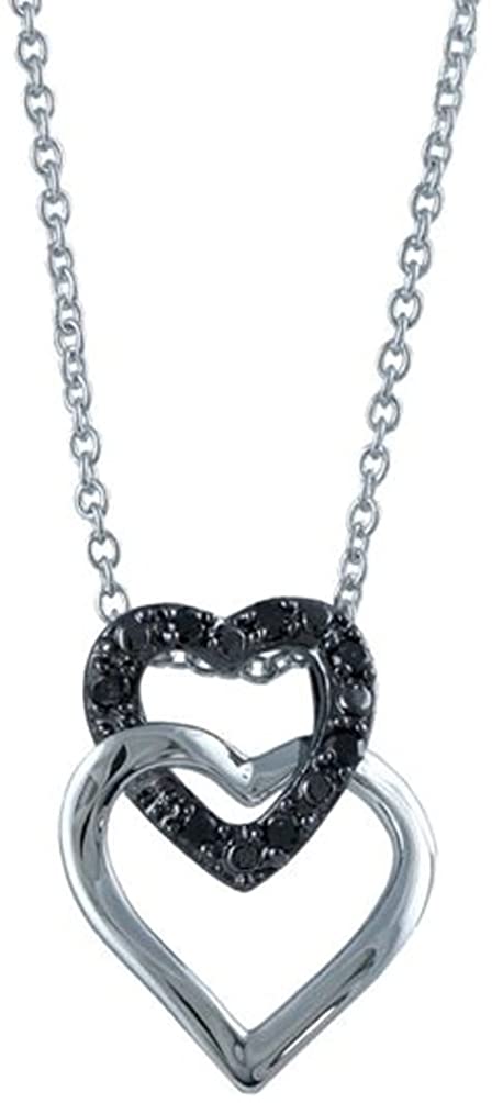 The Men's Jewelry Store (for HER) Black Diamond Connected Hearts Pendant Necklace, Rhodium Plated Sterling Silver, 18" (.10 Ctw)