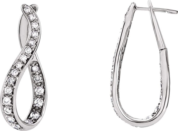 Diamond Inside-Outside Hoop Earrings, 14k White Gold, 4.10MM (1 Ctw, Color G-I, Clarity I1)