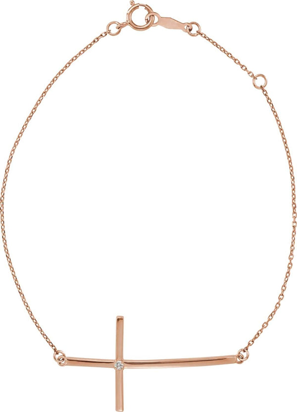 Diamond Sideways Cross 14k Rose Gold Bracelet (.025Ct)
