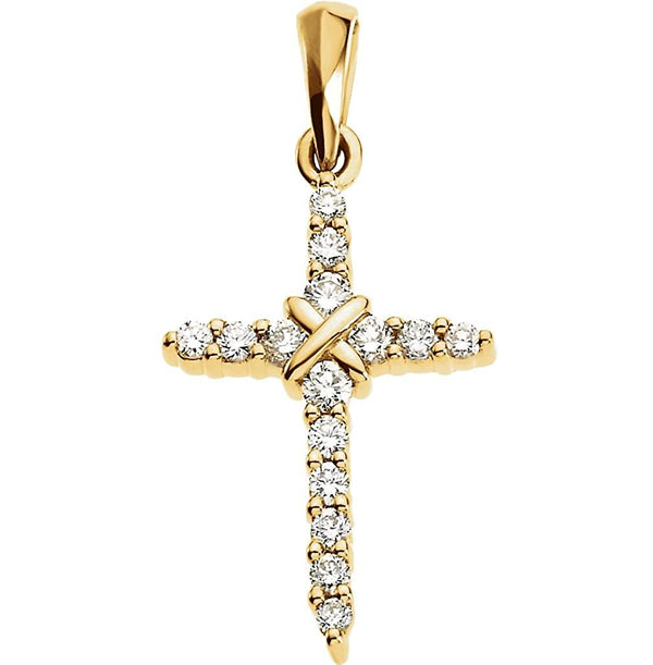 Small Diamond Rope Cross 14k Yellow Gold Pendant (.225 Cttw, GH Color, SI1 Clarity)
