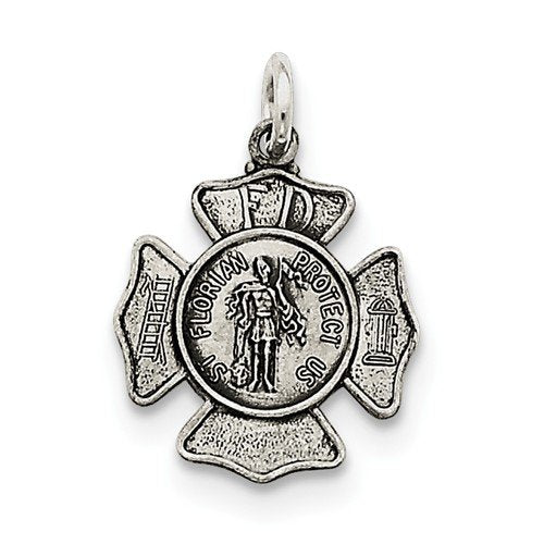 Sterling Silver Saint Florian Badge Medal Charm Pendant (25X15 MM)