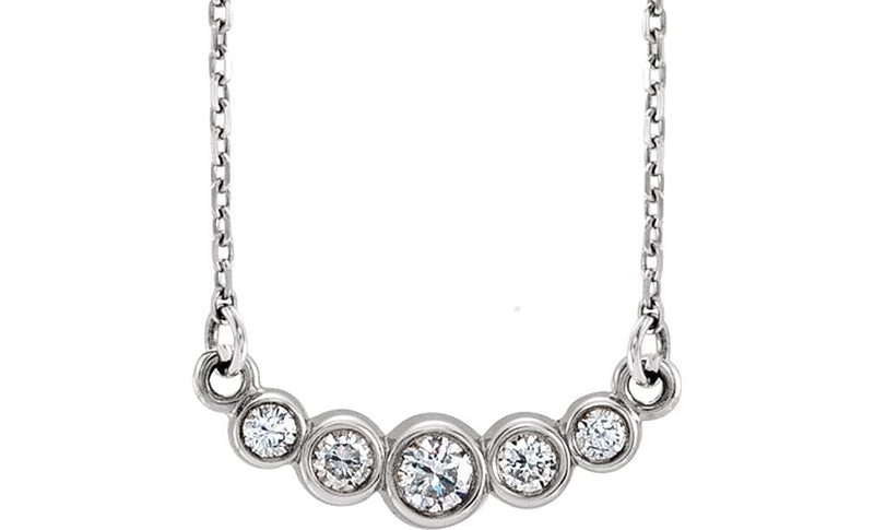 Graduated Bezel Set Diamond Necklace in Rhodium-Plated 14k White Gold, 16-18" (1/5 Ctw, Color G-H, Clarity I1)