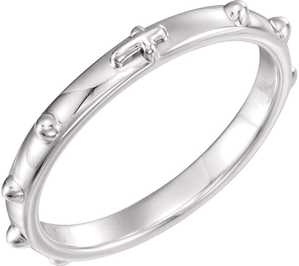 Semi-Polished 14k White Gold 2.50mm Rosary Ring Size 6