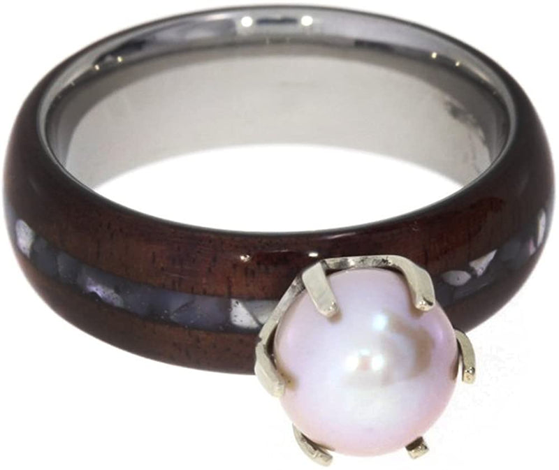 Freshwater Pink Pearl, Bolivian Rosewood, Mother of Pearl 6.5mm Comfort Fit Titanium Engagement Ring