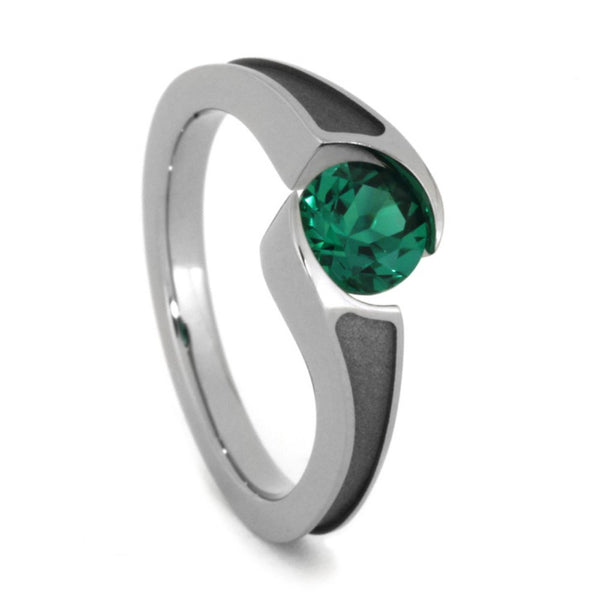 Tension Set Emerald 7mm Comfort-Fit Titanium Engagement Ring