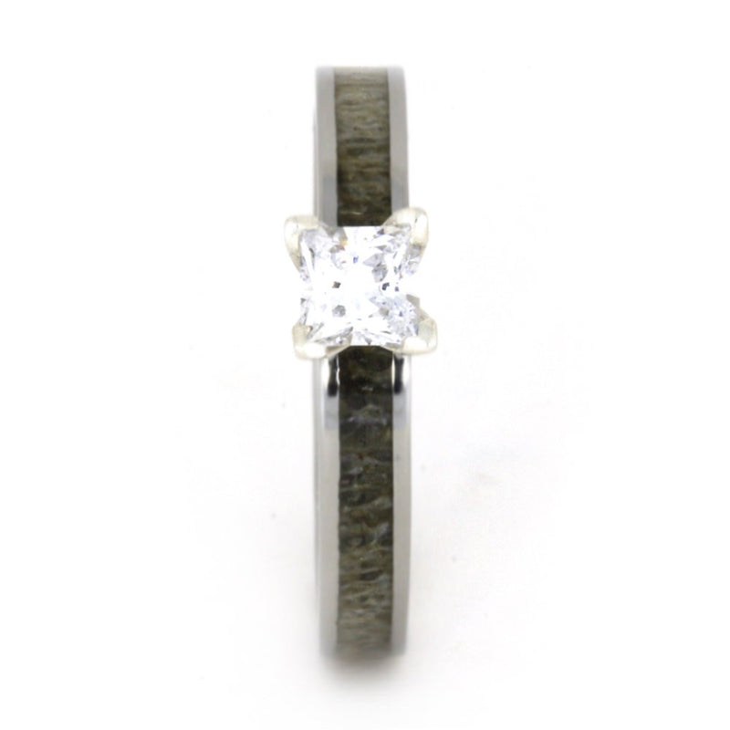 Princess-Cut Diamond Deer Antler 4mm Comfort-Fit Titanium Ring