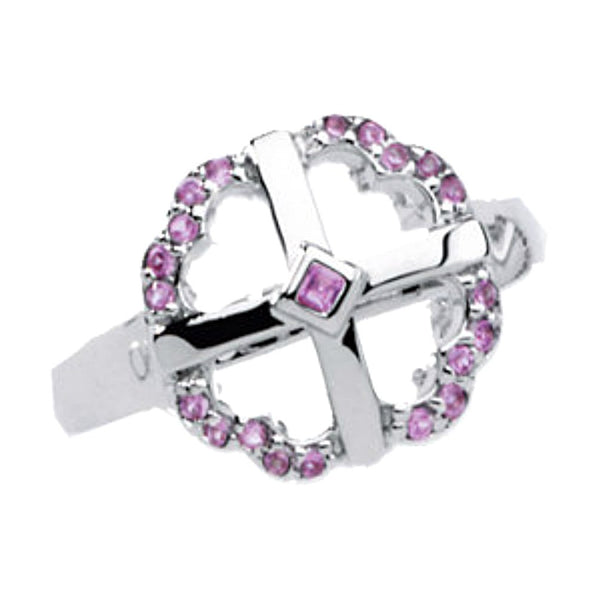 Created Pink Sapphire 'Embraced by Love' Cross Ring, Size 6 to 7