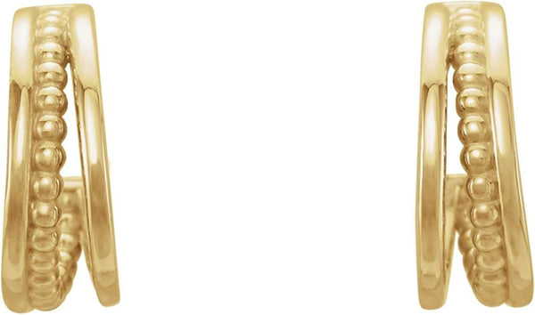 Beaded Triple Hoop Earrings, 14k Yellow Gold