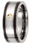 Titanium and Sterling Silver Inlay Diamond 9mm Comfort Fit Ring, Size 10