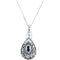 Blue-Green CZ Teardrop Ash Holder Necklace, Rhodium Plate Sterling Silver, 18"
