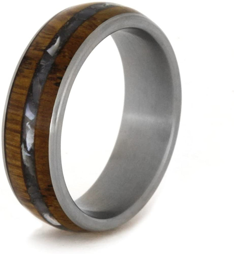 Mother of Pearl and Wood 6mm Comfort-Fit Matte Titanium Band, Size 7.75