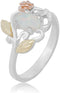 Opal Cabochon and 3D Rose Ring, Sterling Silver, 12k Green and Rose Gold Black Hills Gold Motif