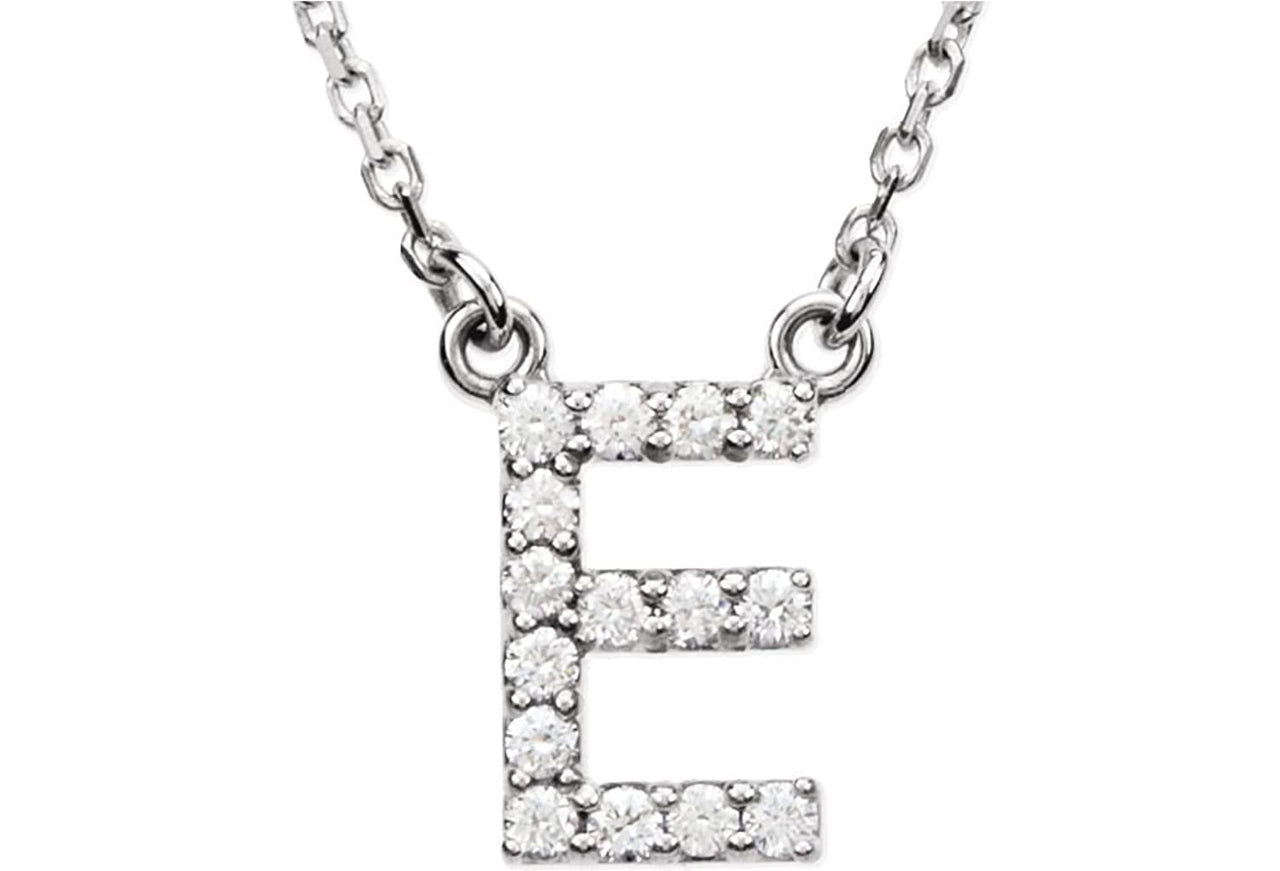 Diamond Initial 'E' Rhodium Plate 14K White Gold (1/6 Cttw, GH Color, l1 Clarity), 16.25"