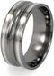 Grooved Titanium and Sterling Silver 8mm Comfort Fit Band, Size 8
