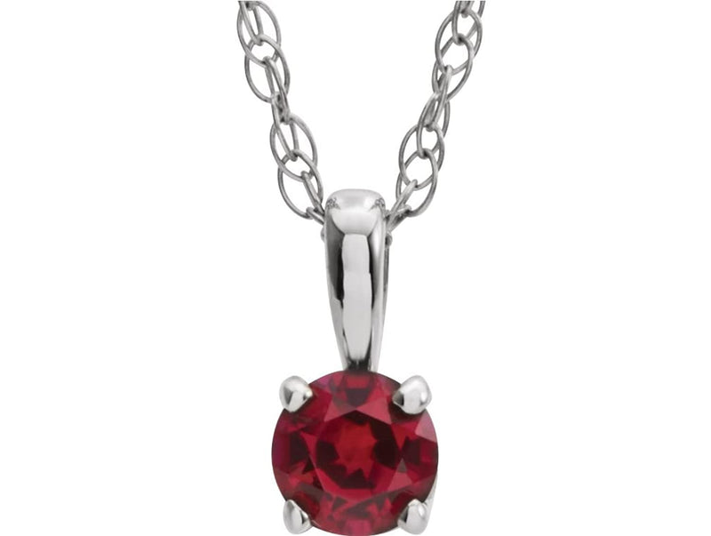 Children's Imitation Ruby 'July' Birthstone 14k White Gold Pendant Necklace, 14"