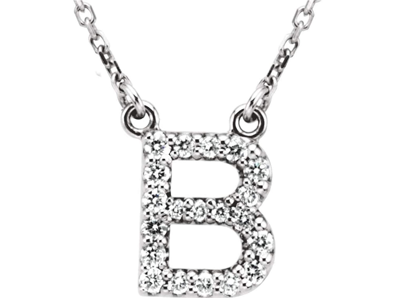 Diamond Initial 'B' Rhodium Plate 14K White Gold (1/6 Cttw, GH Color, I1 Clarity), 16.25"
