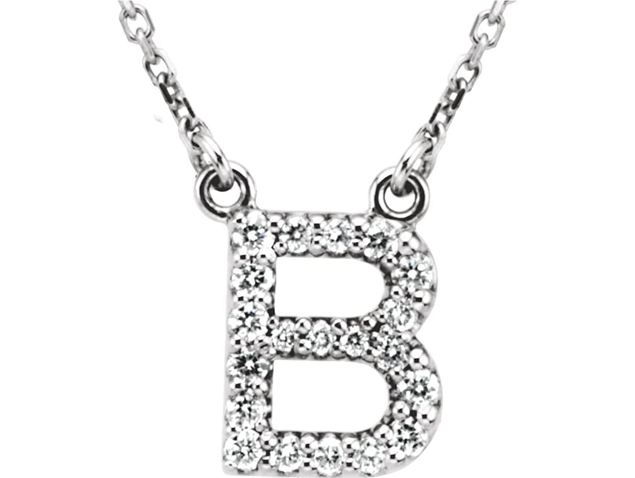 Diamond Initial 'B' Rhodium Plate 14K White Gold (1/6 Cttw, GH Color, I1 Clarity), 16.25"