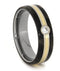 Diamond, 14k Yellow Gold, Buckeye Burl 6mm Comfort-Fit Titanium Wedding Band, Size 8.25