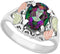 Mystic Fire Topaz Fancy Scroll Ring, Sterling Silver, 12k Green and Rose Gold Black Hills Gold Motif, Size 9.25