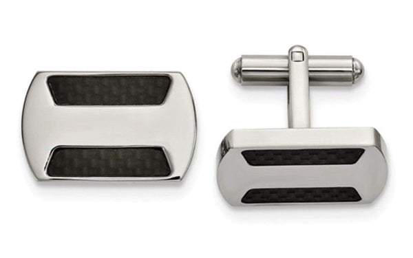 Stainless Steel Polished Black Carbon Fiber Inlay Cuff Links, 18.49MMX17.41MM
