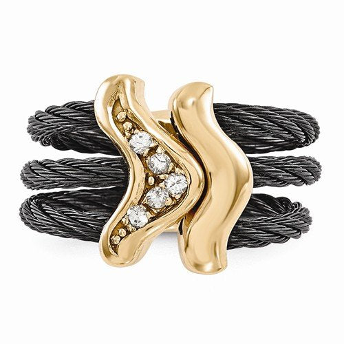 Edward Mirell Black Titanium with Bronze Cable White Sapphire 21mm Flexible Ring