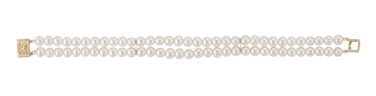 White Panache Freshwater Cultured Pearl Double Strand Bracelet, 14k Yellow Gold, 7" (5-5.5mm)