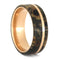 Deer Antler, Buckeye Burl, 14k Rose Gold Comfort-Fit Matte Titanium Couples Wedding Band Set