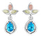 Inlaid Pear Blue Topaz Earrings, Sterling Silver, 12k Green and Rose Gold Black Hills Gold