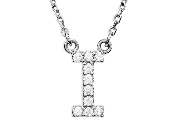 Diamond Initial 'I' Rhodium Plate 14K White Gold (1/10 Cttw, GH Color, I1 Clarity), 16.25"
