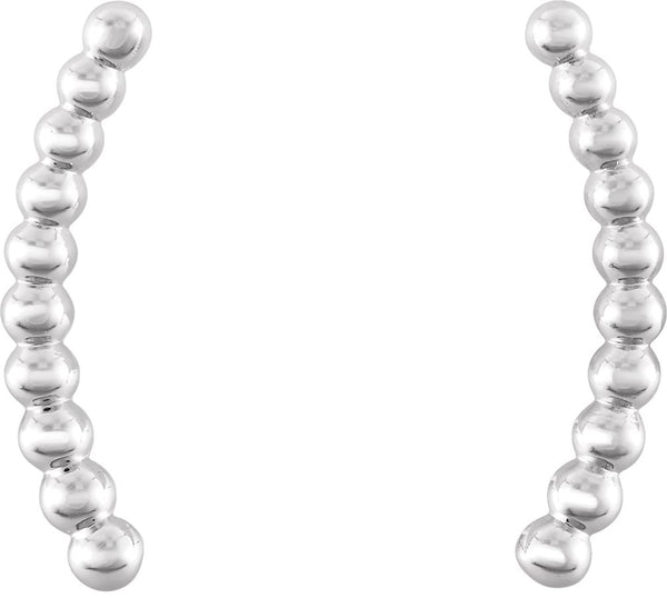 Bead Trim Curving Ear Climbers, Rhodium-Plated 14k White Gold