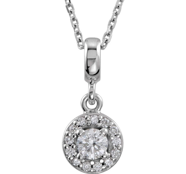 Diamond Halo-Style Necklace, Rhodium-Plated 14k White Gold, 18" (0.2 Ctw, Color G-H, Clarity I1)