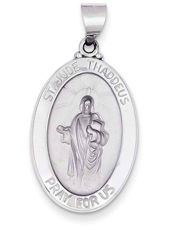 Rhodium-Plated 14k White Gold St. Jude Thaddeus Medal Pendant (27X16MM)