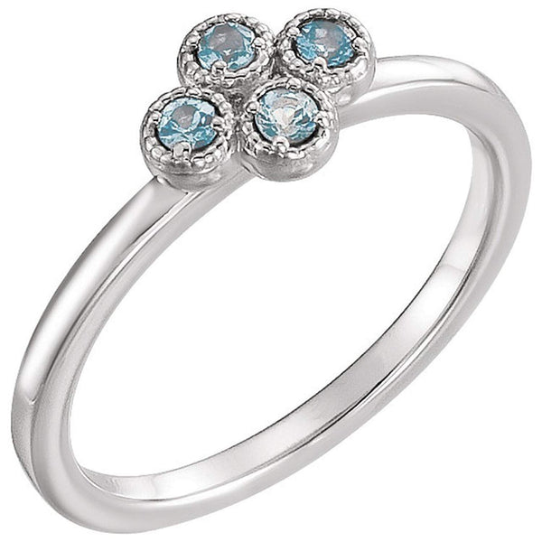 Aquamarine Quatrefoil Ring, Sterling Silver