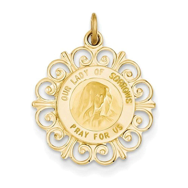 14k Yellow Gold Our Lady of Sorrows Medal Pendant (23X19MM)