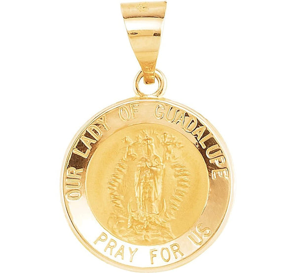 14k Yellow Gold Round Hollow Our Lady of Guadalupe Medal (15 MM)