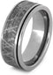 Gibeon Meteorite, Grooved Titanium Pinstripes 8mm Comfort-Fit Titanium Band, Size 6.25