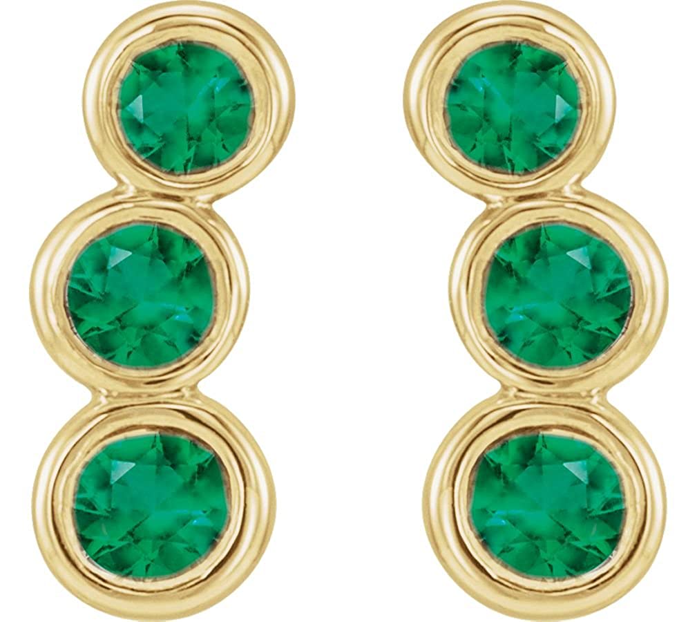 Chatham Created Emerald Three-Stone Ear Climbers, 14k Yellow Gold