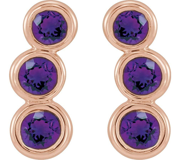 Amethyst Three-Stone Ear Climbers, 14k Rose Gold