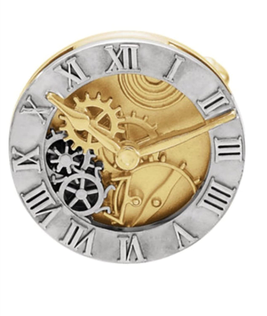 2-Tone Tick Tock Cuff Link, Sterling Silver, 14k Yellow Gold (Single Cuff Link)