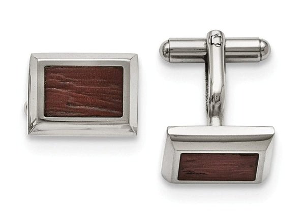 Stainless Steel Wood Inlay Rectangle Cuff Links, 18X14MM