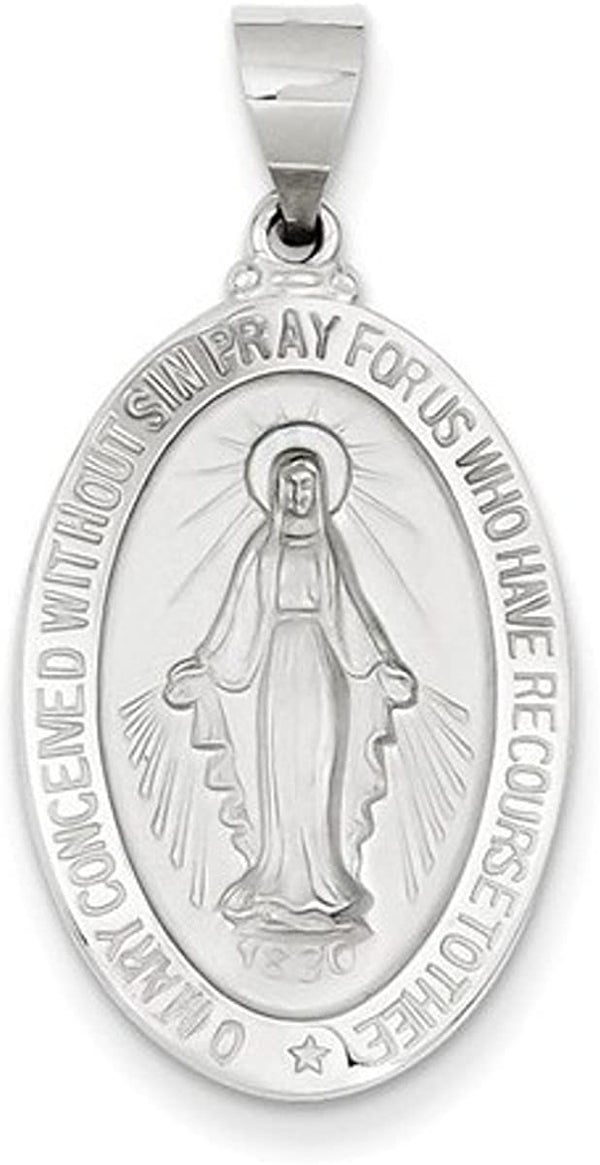 Rhodium-Plated 14k White Gold Miraculous Medal Pendant (25X15MM)