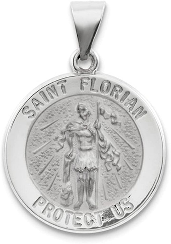 Rhodium-Plated 14k White Gold St. Florian Medal Pendant (21X18MM)