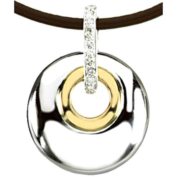 Diamond Two-Tone Circle 14k Yellow Gold and Sterling Silver Pendant Necklace, 18" (.70 Ctw)