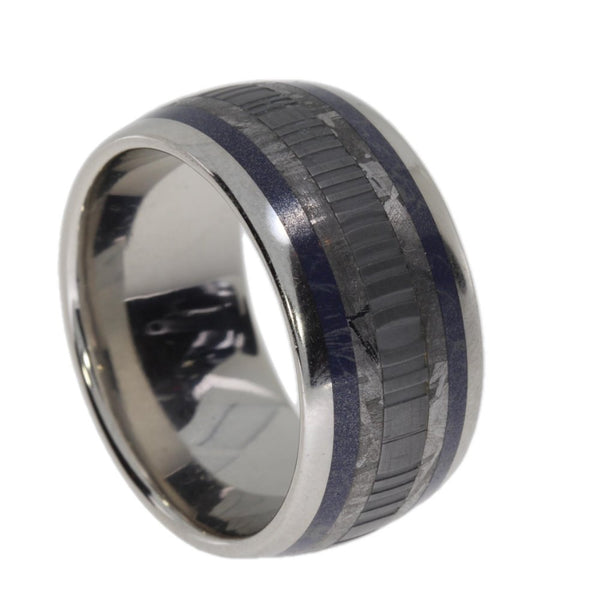 Composite Mokume, Gibeon Meteorite, Damascus 12mm Comfort Fit Titanium Band