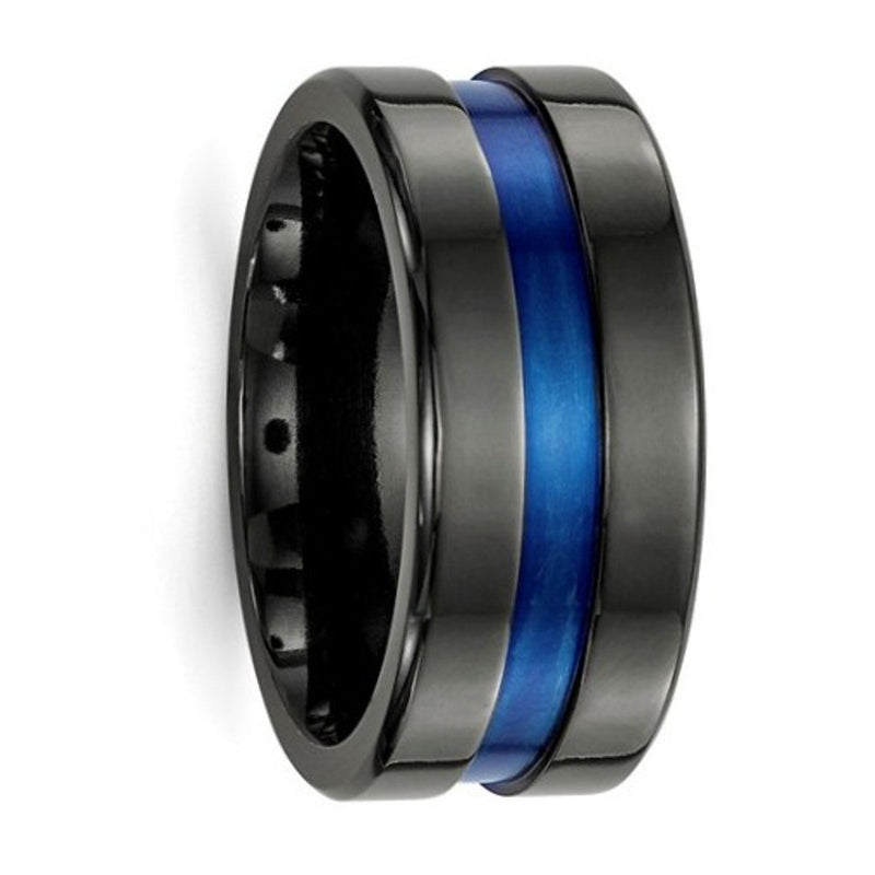 Edward Mirell Black Titanium Blue Anodized Wide Center 10mm Band