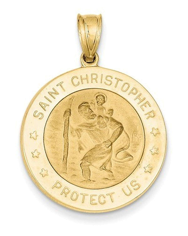 14k Yellow Gold Saint Christopher Medal Charm Pendant (32X23 MM)
