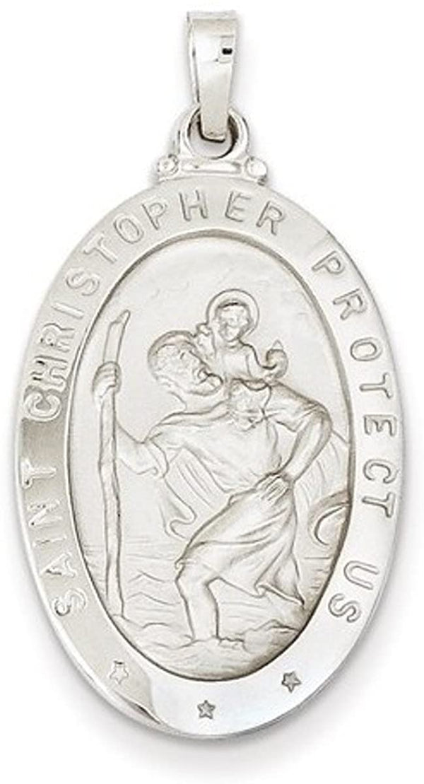 Rhodium-Plated 14k White Gold St. Christopher Medal Pendant (34X19MM)