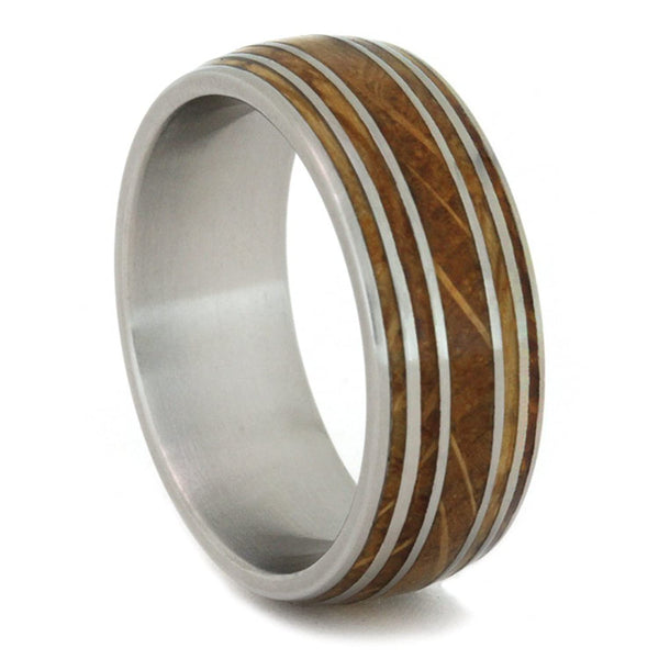 Oak Whiskey Barrel Wood 9mm Matte Titanium Comfort-Fit Band