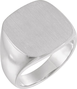 Men's Closed Back Square Signet Ring, 18k X1 White Gold (18mm) Size 10.75
