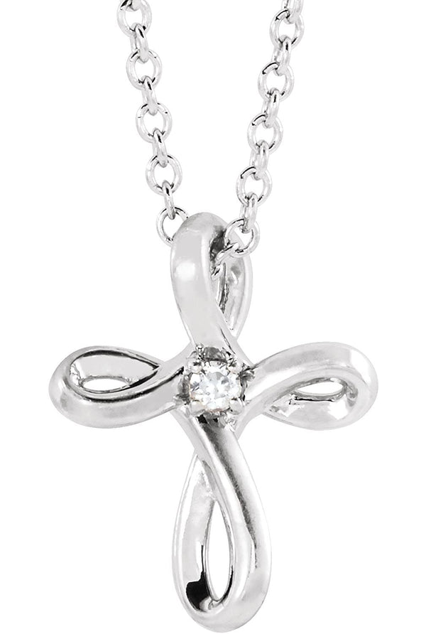 Diamond Infinity Cross Rhodium-Plated 14k White Gold Necklace, 16"-18" (.02 Ct, G-H Color, I1 Clarity)